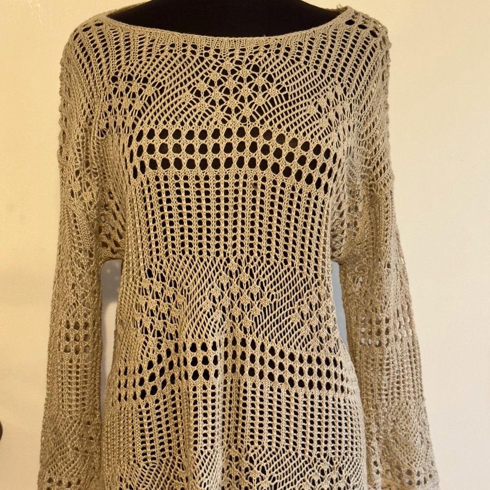 Beige Crochet Knit Sweater